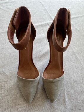 Jeffrey Campbell Two-Tone Pointed Toe Ankle Strap Heels - Brown & Gray